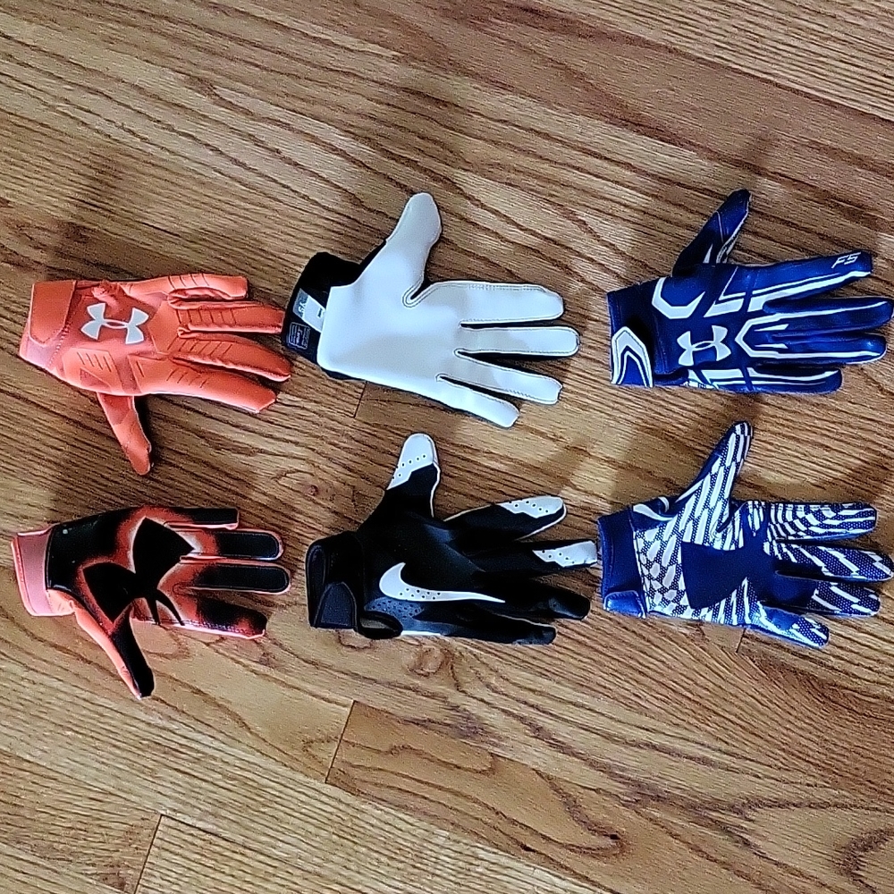 Lot of Youth Football gloves - Nike and UA